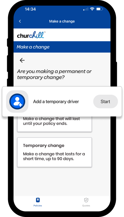 churchill app make a change screen