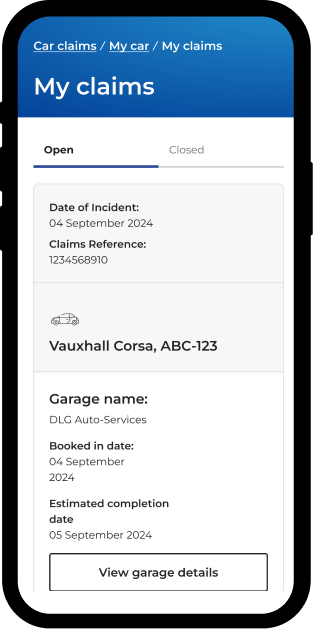 Phone screen showing Churchill app existing claims page