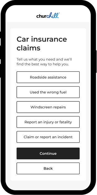 Phone screen showing Churchill app claims page