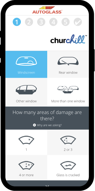 Phone screen showing Churchill windscreen claim form